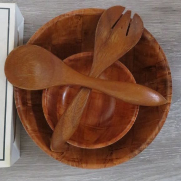 *Vintage* Royal Bamboo Wood 7 Piece Salad Set (K178) - Picture 2 of 7